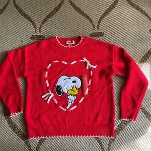 Peanuts Red Crewneck Sweater with Snoopy Heart Design